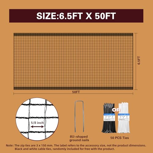Deer Fence Netting,Plastic Mesh Fence 6.5x50ft,Reinforced Edges 55gsm Heavy Duty Animal Barrier,Ideal for Garden Netting,Against Bird,Temporary Fence,Fruit Plant Protection,Black - size: 6.5ft*50ft