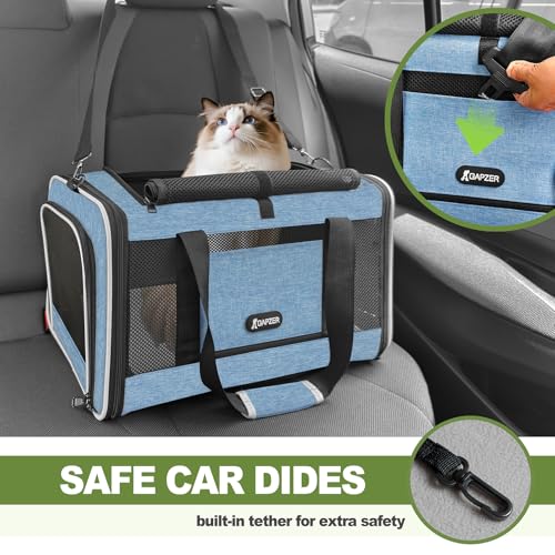 GAPZER Cat Carrier 18 x 11 x 11 Top Loading Soft Pet Travel Bag Over 15lbs | Portable Small Dog Puppy Car Travel Crate 10 lbs, Chihuahua Kennel Carry Case, Kitty Cloth Cage Medium Cat Under 25 lbs Blue - color: Blue