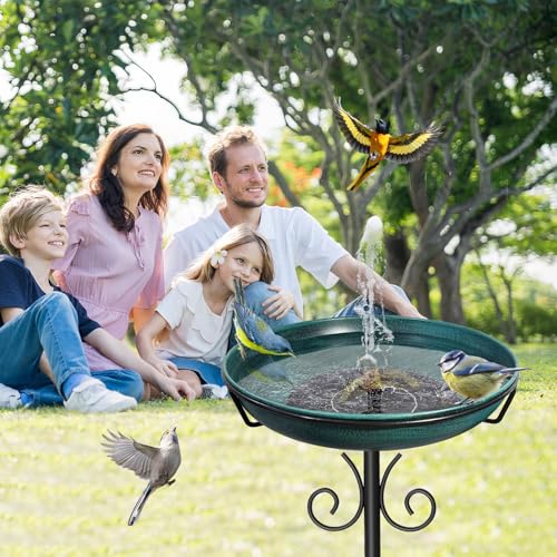 38In Freestanding Bird Bath for Outside, Detachable Birdbaths with Metal Stake, Bird Bath Feeder Bowl for Outdoors Garden Patio Yard Lawn,Sturdy Upgraded 5 Pronged Base (Green) - color: Green