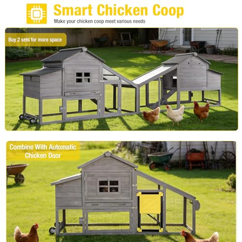 Aivituvin Mobile Chicken Coop with Wheels for 2-4 Chickens, Backyard Expandable Chicken House Duck Cage with Run, 2 Nesting Boxes, Easy Clean Pull-Out Tray, Leak-Resistant Asphalt Roof, 72.3"(Grey) - color: Grey, size: 72.3"L x 26.0"W x 39.4"H