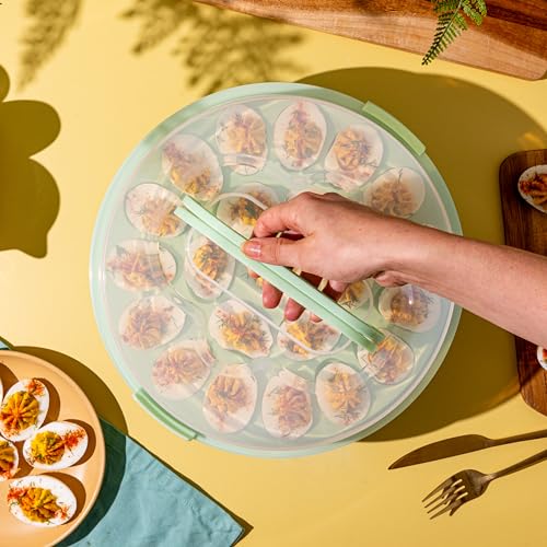 Deviled Egg Containers with Lid & Handles, 22-Count Portable Carrier, Dishwasher Safe Tray, Refrigerator Storage, High-Capacity Trays Deviled Egg Holder - Green - color: Green