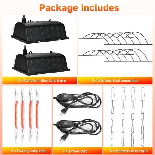 300W 2Mode Heat Lamp for Chickens,Brooder Heater 12000H Carbon Fiber Bulbs, 4PCs Heat Lamp Tubes, Adjustable Temp & Height, Waterproof Chicken Coop Heat Plate, UL-Certified Heater for Poultry, Pets - size: Regular(2 Frame + 4 Tubes)
