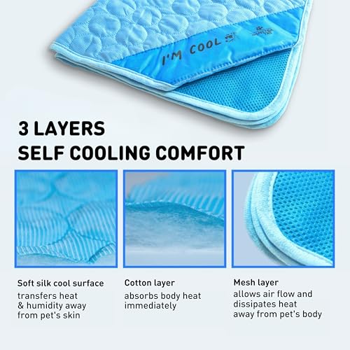 INSPECTOR TAIL Dog Cooling Mat, Indoor & Outdoor, XL Self Cooling Pad | No Freeze Needed, Breathable, Washable, Portable Cooling Mat for Dogs with Travel Bag, Fits Car, Crate, Floor & Bed, 47"x31" - size: Blue- 47.24" x 31.5"