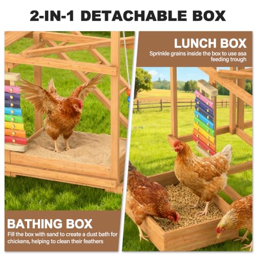 Wooden Chicken Activity Play for Poultry Run, Chicken Toy for 3-4 Birds | Chicken Coop Accessory with Multiple Perches, Swing, Ladder, Feeder, Xylophone Toy & Bell, Outdoor Birds Pet Entertainment