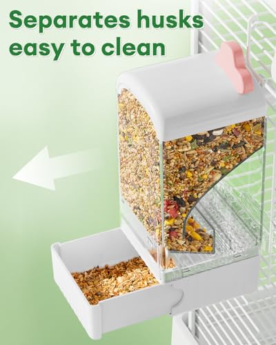 Bucatstate No Mess Bird Feeder, Auto Dispenser, Dual Filter & Waste Drawer | External Hanging, Fits 4.7"x3.3" Side Opening, for Parakeet Cockatiel Budgie Canary,for Square Cages