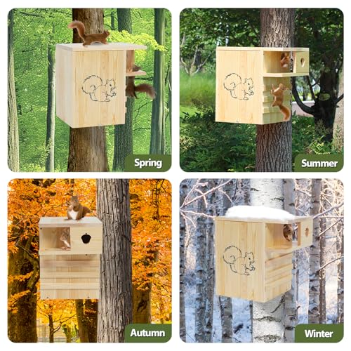 Extra Large Squirrel House for Outside, Squirrel Box with Predator Guard | Pine Wood Squirrel Nesting Box Outdoor, with Exterior Porch, Suitable for Squirrel Families and Chipmunks, Easy to Assemble - size: Extra Large: 11"wide