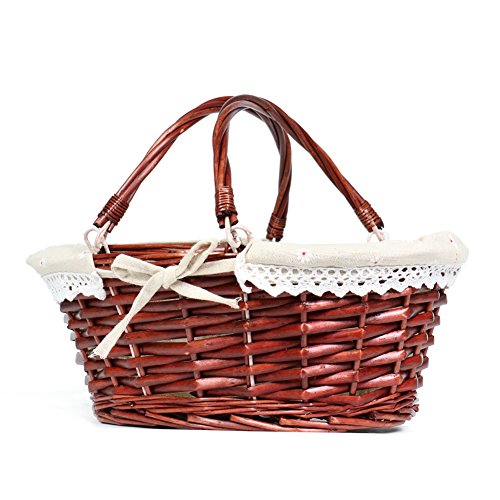 MEIEM Wicker Gift Baskets Empty Oval Willow Woven Picnic Cheap Easter Candy Storage Wine Basket with Handle Egg Gathering Wedding Basket (Brown) - color: Brown, size: Small