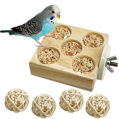Hamiledyi Wooden Foraging Puzzle Toys for Small Birds - Interactive Parrot Toys Cage Enrichment for Conure, Parakeet, Lovebirds, Budgie, Slow Feeder Bird Activity Toys (Small)