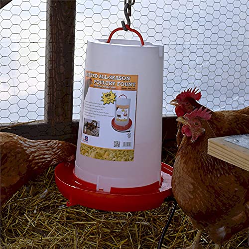 Farm Innovators HPF-100 Thermostatically Controlled Heated 3 Gallon Plastic Outdoor Year Round Hanging Poultry Chicken Water Fountain, Red (2 Pack) | 100-Watt Thermostatic Hanging Poultry Water Fountain, Plastic Drinker for Outdoor Chickens, Ducks & Lives