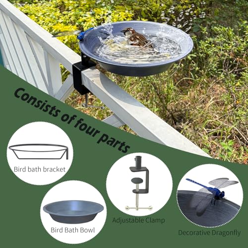 Deck Mounted Birdbath for Deck Railing Metal Bird Bath with Adjustable Sturdy Metal Clamp Bowl Birdbaths for Outdoor Garden Balcony Patio Deck in Gray Color - color: Gray