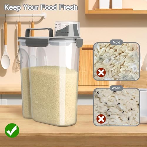 Rice Storage Containers, Airtight Cereal Containers Storage 20+10 lb Extra Large, BPA Free Rice dispenser with Pouring Spout, Pet Dog Cat Bird Food Container - color: 10lb+20lb grey