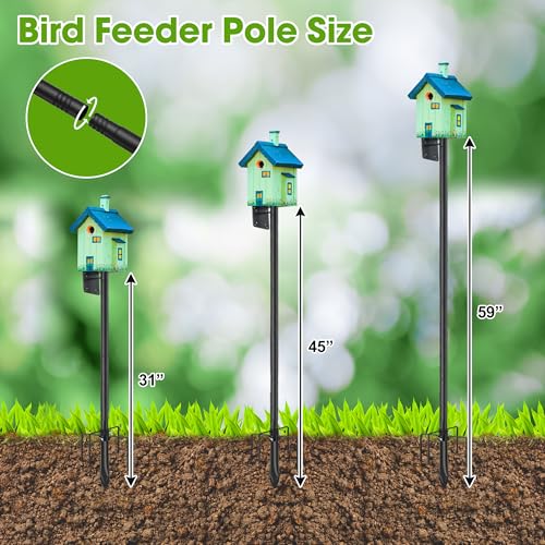 Bird House Pole for Outdoor, 58 Inch Heavy Duty Bird Feeder Pole with 5-Prong Base,1 Inch Diameter Bird Feeder Stand for Yard Garden Patio Watching (Without Bird House) - size: 58"