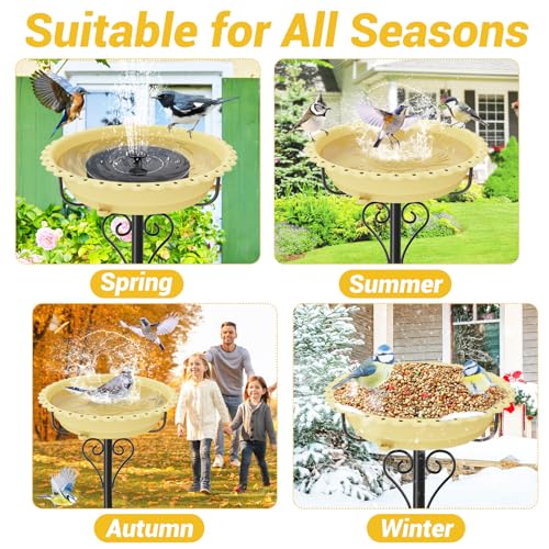 Bird Bath for Outside,12" Plastic Removable Bowl,Beige | Heavy Duty Metal 5 Prongs Base,Easy CLean,Weather-Resistant,Rust-Proof,40" Freestanding Birdbath for Garden Patio Yard Lawn - color: Beige-Freestanding