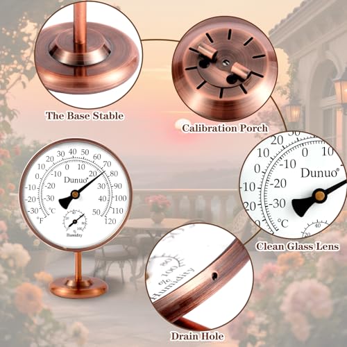 4-Inch Brass Outdoor Thermometer & Humidity Gauge, Tabletop | Battery-Free Analog Gauge, °F/°C Dual Scale, Antique Copper Stand, Vintage Home Decor for Desk, Bedroom & Patio