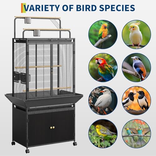 GarveeTech Extra Large Bird Cage with Play Top & Storage Cabinet, 71'' H | Corner Flight Birdcage for Parrot, Budgie, Conure, Cockatiel, Macaw, Big Rolling Bird Aviary