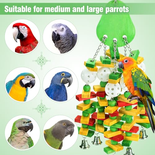 Large Bird Parrot Toys for Cockatoos African Grey Macaws Amazon Parrots | MEWTOGO, Brightly Colored, Appealing to Birds, Natural Wood, Bird Gifts, Avocado Style - color: Green