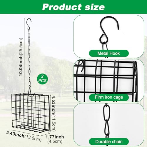 Suet Bird Feeder 2 Pack, Hanging Cage for Standard 11 oz Cakes | Fruit slice or seed block use; latch-door holders for branch, shepherd hook, or porch placement