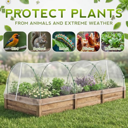 4 Pack Garden Netting Kit for Raised Beds 4x2ft Raised Garden Bed Net with Fiberglass Hoops Drawstring Clips for Plant Mesh Vegetables Fruits Flowers Enclosure Pests Bird Barrier