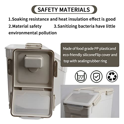 Large Flour Storage Container Bin 25lb, 4Pack Airtight Rice Storage Containers with Wheels Seal Locking Lid, BPA Free with Measuring Cup&Scoop for Flour, Rice, Grain(Gray) - color: Gray 4Pack 25Lb