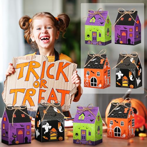 Zhanmai 48 Pcs Halloween Candy Treat Boxes Castle House Mini Halloween Party Favor Box Small Paperboard Gift Container for Holiday Party Treat Cookie Goodie Snack Gift Packaging - style: Candy Castle