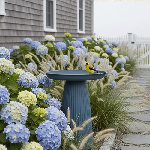 Sunnydaze Modern Bird Bath for Outside, Iron, 23” H, Matte Blue | UV & Rust-Resistant Matte Finish, Durable Iron,1 Gal Water Cap, Outdoor Birdbath for Garden, Pedestal Bird Bath with Bowl - color: Matte Blue
