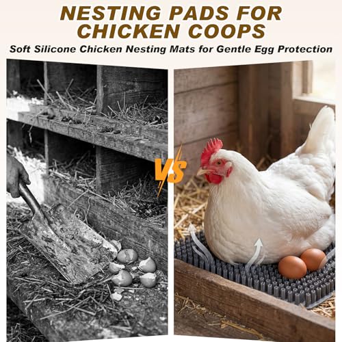 Gray 6 Pack Chicken Nesting Box Pads with 6 Pcs Fake Wooden Eggs Washable Artificial Grass Nesting Pads Reusable Plastic Bedding Laying Mats for Chicken Coop, 12" x 12" - color: Gray