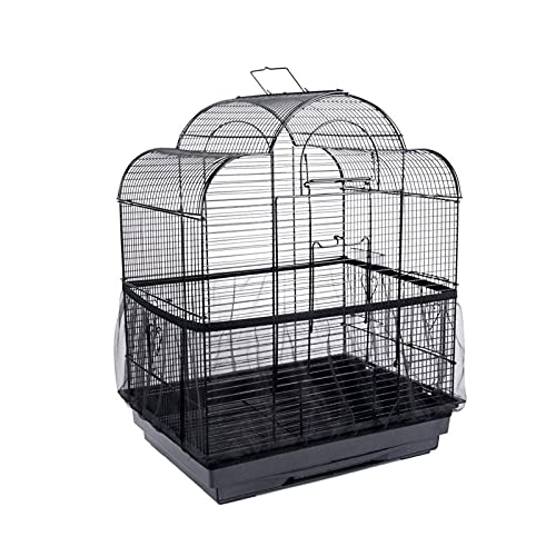 Universal Bird Cage Seed Catcher,Seed Catcher Guard Net Cover,Parrot Nylon Mesh Net Cover,Soft Airy Cage Net Stretchy Skirt for Round Square Cages - color: Circumference 50 inch to 90 inch,Black