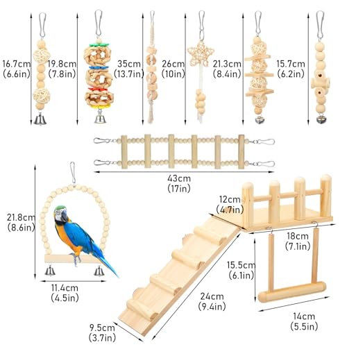 Morezi Bird Swing for cage Parakeet Parrot Swing Wood Hemp Rope Ladder Toy Play Gym Hanging Swing Parrot Perch Hammock Toy for Budgerigar Conure Cockatiel mynah Finches Small Medium Breeds 10pcs