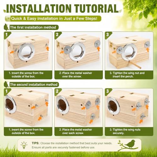 Rypet Parakeet Nesting Box, Cockatiel Bird Nest Box with Perch(S) | Wood Bird Cage House, Transparent Thwartwise Design, Warm & Durable for Cockatiel Lovebirds Budgie Finch Parrotlets Canary - size: Small