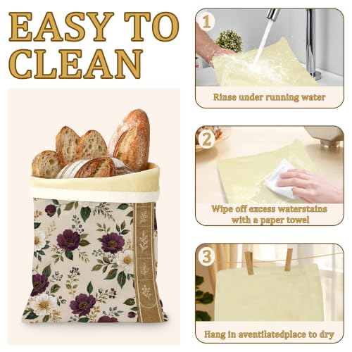 2 Pack Beeswax Burgundy Floral Bread Bags for Sourdough Homemade Breads, Reusable Beeswax Bread Ivory Botanical Storage Bag, Keep Loaves Fresh Longer, Freezer Safe & Airtight, Zero Waste 17 x 13'' - color: Burgundy Floral