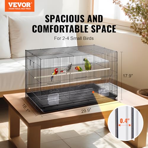 VEVOR 30 Inch Flight Bird Cage, Stackable Bird Cage Parakeet Cage with Slide-Out Tray and Handle, Small Parrots Birdcage for Cockatiels Budgies Conure Macaw Finch Lovebirds Canaries Pigeons - color: Black
