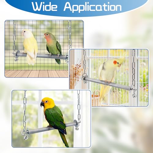Bird Swing Stainless Steel Parrot Swing Parakeet Perch Stand Toy Hanging Birdcage Accessories for Parakeets Cockatoos, Green Headed Parrots Macaws African Grey Parrots