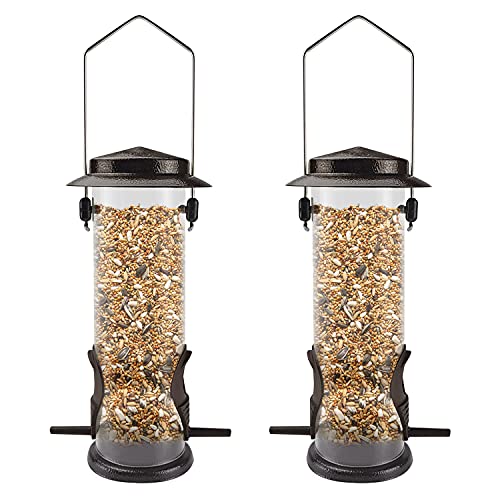 Wild Bird Feeders for Outdoors Hanging 2 Pack Stainless Steel Tube Bird Feeder, Water Resistant Finch Bird Feeder for Garden Backyard Decoration Attractive Metal Thistle Feeder (Coffee)