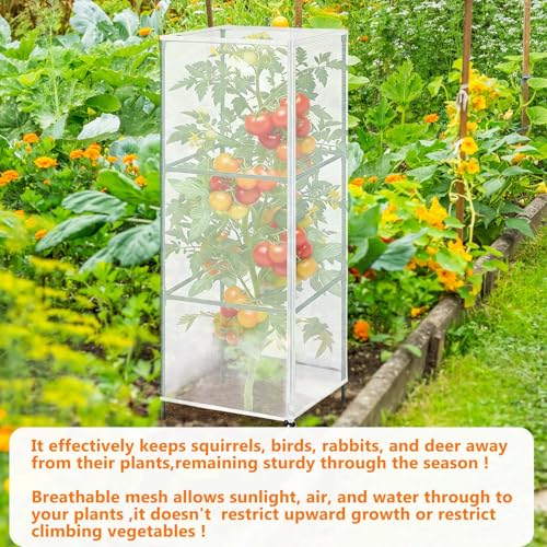 3Pack Garden Netting Cover for Square Tomato Cage, 60"x18.5"Bird Netting Barrier with Zipper Drawstring Tomato Trellis Net Mesh Climbing Plant Cover for Protecting Vegetable Fruits from Animals Insect