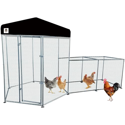 Hexagonal Metal Chicken coop with Cover for Yard, 12.5x6x7.5ft Large Chicken Run for 8 Chickens, Walk-in and Weatherproof Design Duck Pen, Thickened Black UV Protection Cover - size: 150.0"L x 90.0"W x 71.0"H