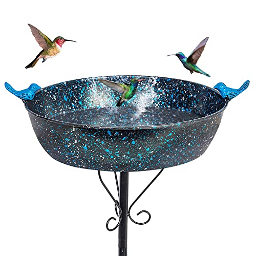 3" Deep Metal Bird Bath for Outside,Garden Freestanding Birdfeeder | Bird Baths Feeder Bowl with Stable Stakes for Outdoors Garden Patio Yard Lawn Decor(35" Height) - color: A-blue