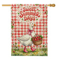 Goose House Flag, Summer Playful Strawberries Basket Summer Red Double Sided Burlap Front Porch Decorative Flags for Outdoor Patio Yard Lawn Entrance Balcony 28x40 Inch - size: 28x40 Inch
