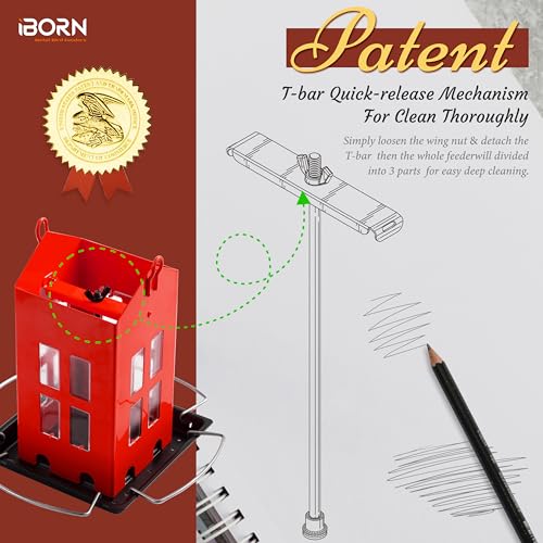 iBorn Bird Feeder House, Metal Bird Feeders for Outdoors Hanging,Double-Sided Metal Hanger & Weatherproof, Easy to Clean & Refill, 2.2 Lbs Capacity, Red - color: Red