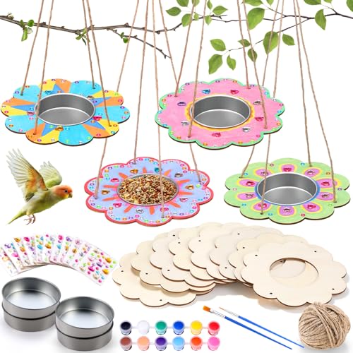 CroBlissful 12 Pack Bird Feeder Craft Kits for Kids DIY Your Own Bird Feeders with Paint and Paintbrushes Wooden Arts and Crafts for Kid Ornaments to Paint Feeders Craft for Garden (Cloud) - style: Cloud