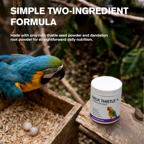 Milk Thistle & Dandelion Root for Birds, Bird Wellness Powder | 800 mg Milk Thistle & 200 mg Dandelion Root per Scoop for Parrots, Pigeons & Pet Birds, 60 g