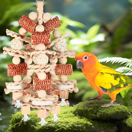 Bird Toys - Natural Corn Cob and Loofah Slices for Large Parrots, Like African Grey, Macaws, Cockatoos and Amazon Parrot - Wooden - color: Wooden