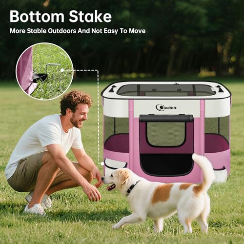 Siedihit 31" Dog Playpen,Cat Puppy Pen, Pet Portable Crate Indoor Outdoor | Durable Travel Camping Use,Foldable Dog Kennel Tent Cage for Rabbit Small Animals with Carrying Case (Pink, Medium) - color: Pink, size: Medium