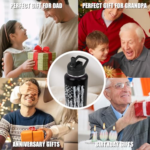 Fishing Water Bottle with Straws Fish Insulated Water Bottle Gifts for Men Dad Papa Husband Fisherman Fathers Day,Anniversary,Christmas,Birthday Travel Thermal Double Walled Vacuum Cup-32 oz - color: black fish hook