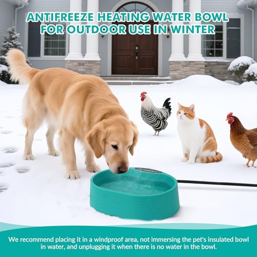 Large Heated Water Bowl for Dogs & Cats Outside, 3.7L Heated Dog Bowl | Heated Dog Water Bowl for Birds,Chicken Water Heater -Keep Water Warm in Winter,35W Thermostatic Control and Anti Chew Cord - size: Oval 3.7 Litres