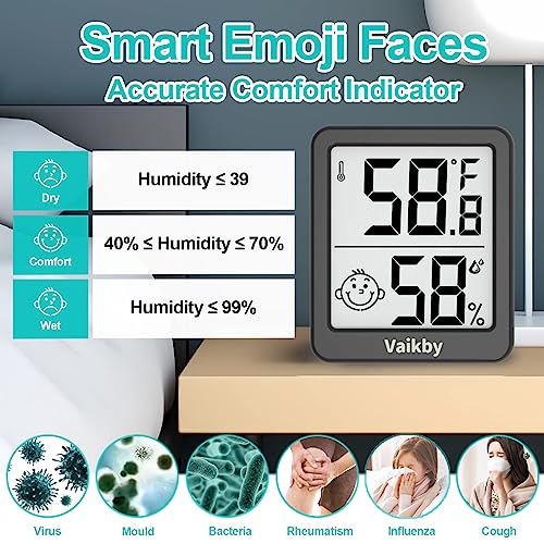 Indoor Humidity Meter Hygrometer 3Pack, Room Thermometer for Accurate Room Temperature Monitor, Digital Hygrometer with Indoor Thermometer for Home, Baby Nursery, and Humidity Sensor Enhanced Comfort - color: Black