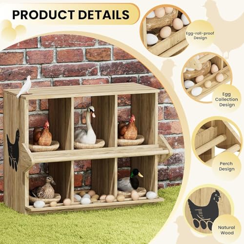Chicken Nesting Box, 6 Compartment Wooden Nesting Boxes for Chickens with Perches, Floor/Stand/Wall Mount Large Chicken Nesting Boxes for Small & Medium Poultry - size: 6 Compartment
