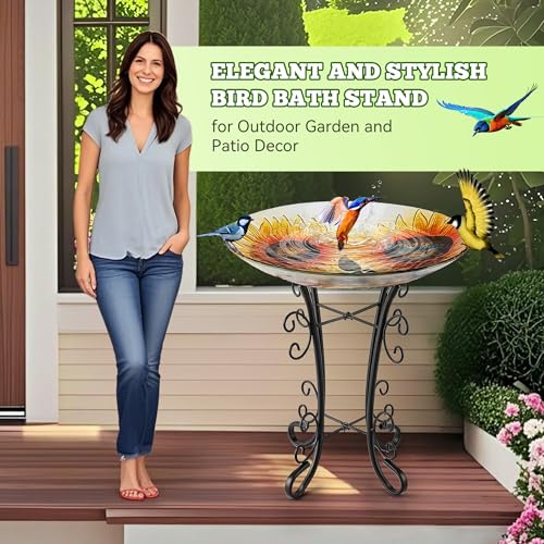 Outdoor Metal Bird Bath Stand, Sturdy Birdbath Bowl Stand, 16.6 Inch, Fade and Weather Resistant, Outdoor Decoration for Glass BirdBaths, Garden Yards Lawn (Ornate) - style: Ornate