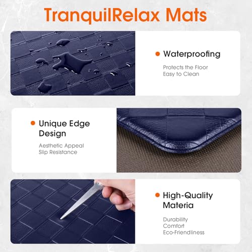 TranquilRelax 2-Piece Kitchen Mats, Cushioned Non-Slip Floor Mats, Blue | Kitchen mats for floor, water-resistant anti fatigue mats for kitchen floor,laundry & entryway, 17.3 x 30 and 17.3 x 47 in - color: Blue, size: 2-Piece | 30"+47" | Standard