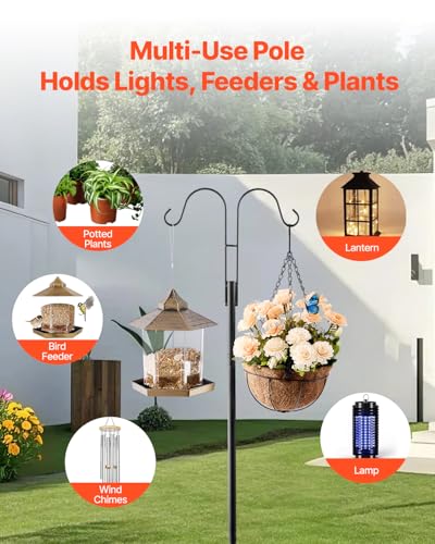 VEVOR Double Shepherds Hooks for Outdoor, 8 Pack 92 Inch Heavy Duty Bird Feeder Pole, 3/4 Inch Thick Garden Hooks for Hanging Hummingbird Feeder, Plant Baskets, Solar Light Lanterns,Wind Chimes