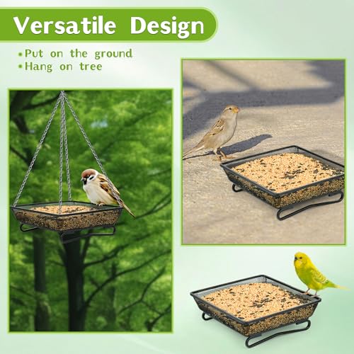 4 Pcs 7x7 Inch Metal Ground Bird Feeder Tray – Rust-Resistant Platform Feeders for Wild Birds and Squirrels – Outdoor Use in Garden, Lawn, or Patio - size: Square - 4 Pcs